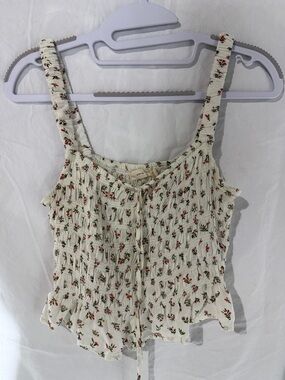 Floral Smocked Cami Top - White with Red Floral